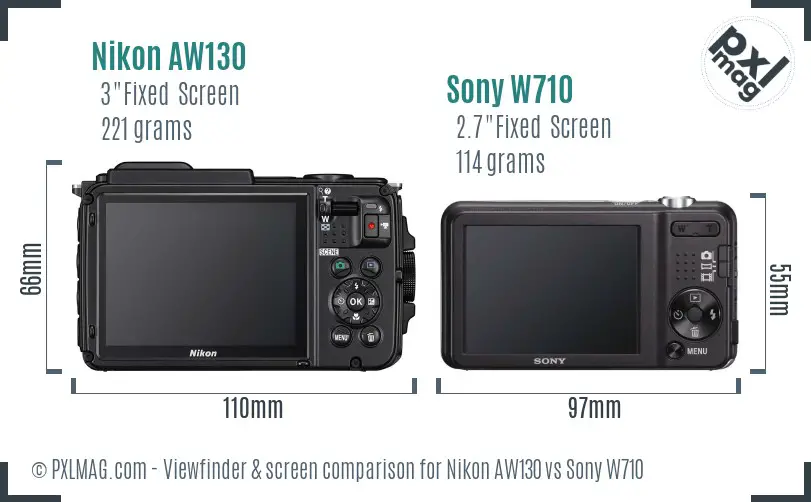 Nikon AW130 vs Sony W710 Screen and Viewfinder comparison