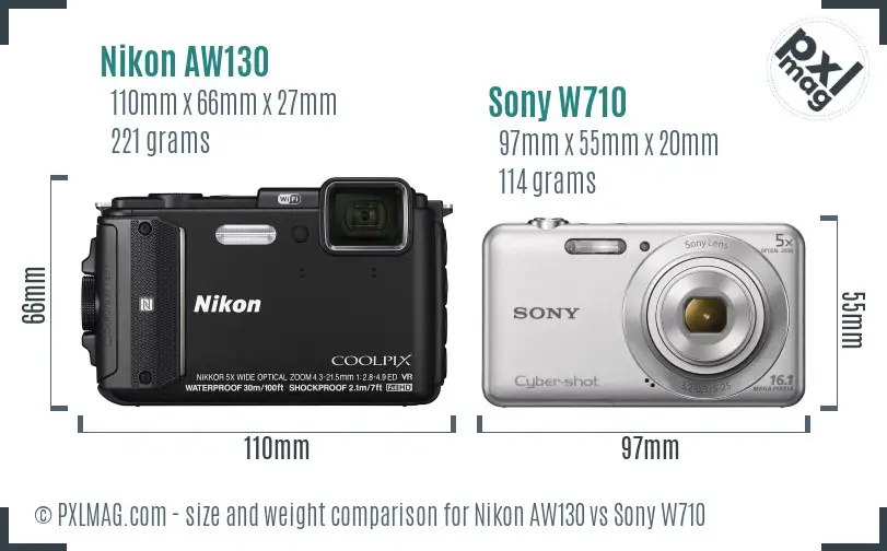 Nikon AW130 vs Sony W710 size comparison