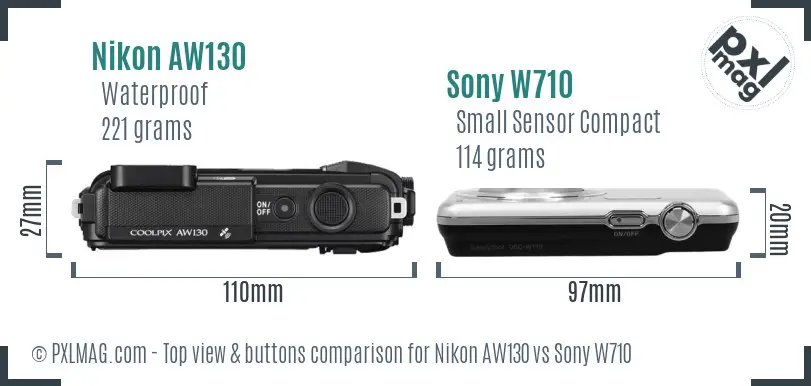 Nikon AW130 vs Sony W710 top view buttons comparison