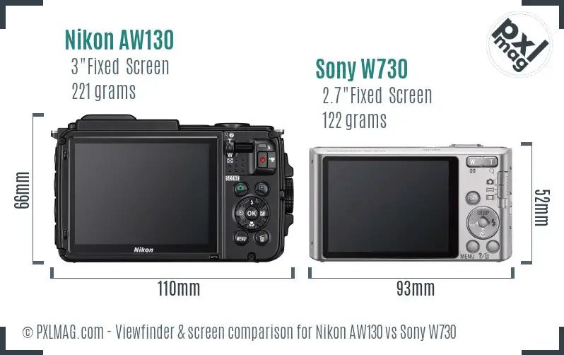 Nikon AW130 vs Sony W730 Screen and Viewfinder comparison