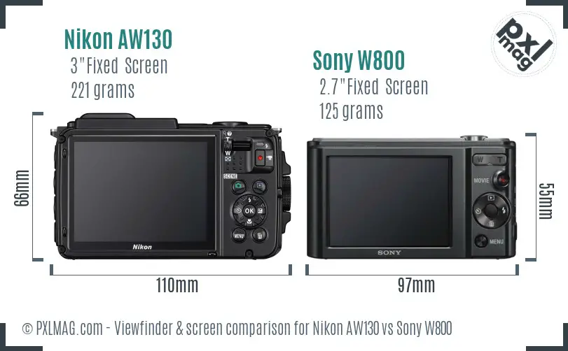 Nikon AW130 vs Sony W800 Screen and Viewfinder comparison