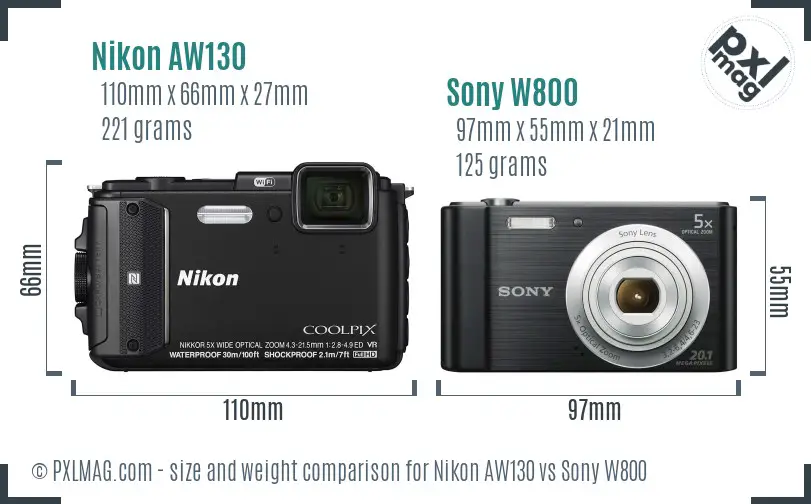 Nikon AW130 vs Sony W800 size comparison