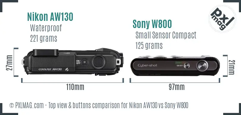 Nikon AW130 vs Sony W800 top view buttons comparison