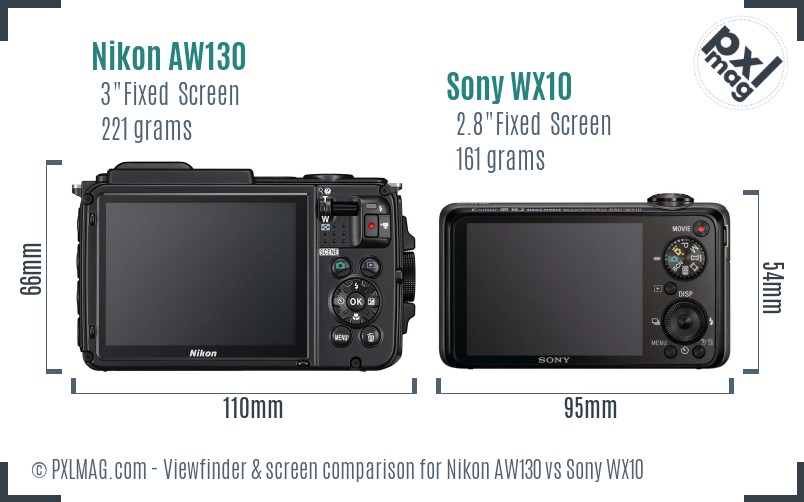Nikon AW130 vs Sony WX10 Screen and Viewfinder comparison