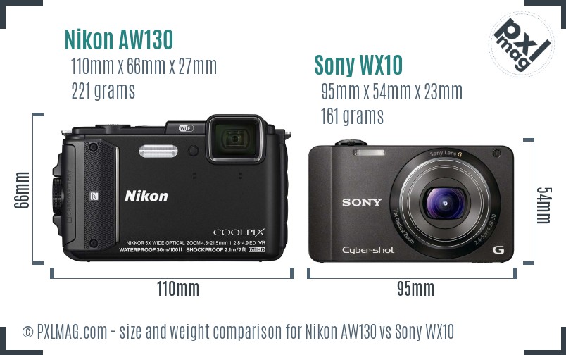 Nikon AW130 vs Sony WX10 size comparison Nikon AW130 vs Sony WX10 size comparison