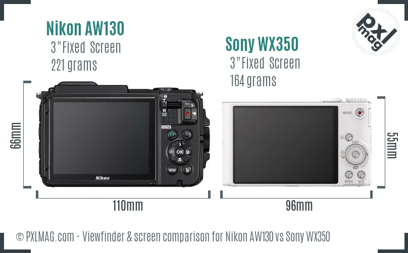 Nikon AW130 vs Sony WX350 Screen and Viewfinder comparison