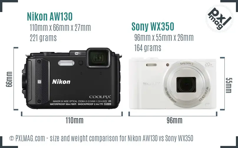 Nikon AW130 vs Sony WX350 size comparison