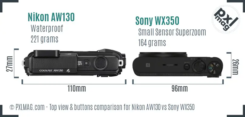 Nikon AW130 vs Sony WX350 top view buttons comparison