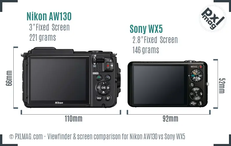 Nikon AW130 vs Sony WX5 Screen and Viewfinder comparison