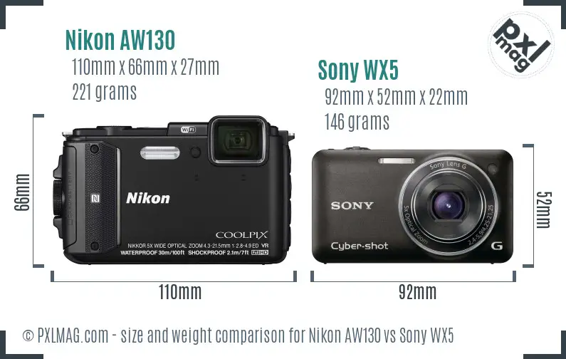 Nikon AW130 vs Sony WX5 size comparison