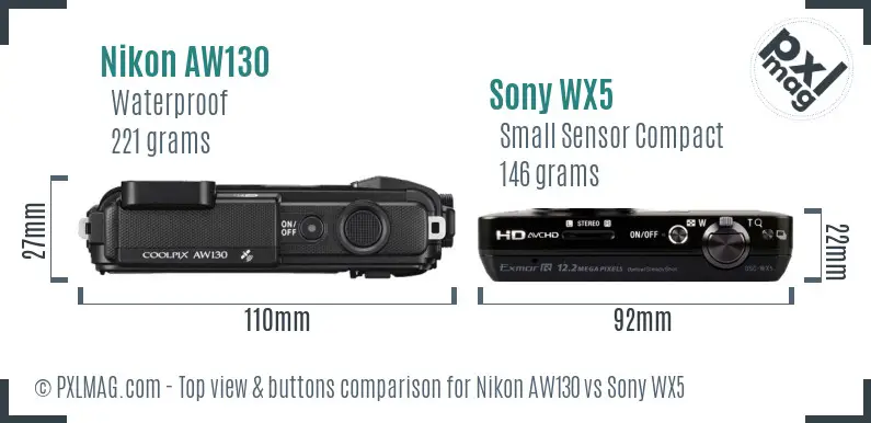 Nikon AW130 vs Sony WX5 top view buttons comparison
