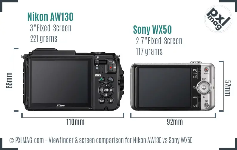 Nikon AW130 vs Sony WX50 Screen and Viewfinder comparison