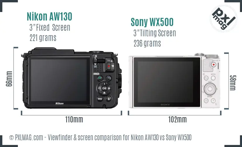 Nikon AW130 vs Sony WX500 Screen and Viewfinder comparison