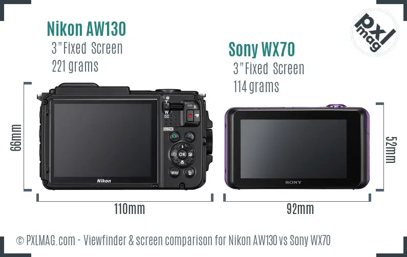 Nikon AW130 vs Sony WX70 Screen and Viewfinder comparison
