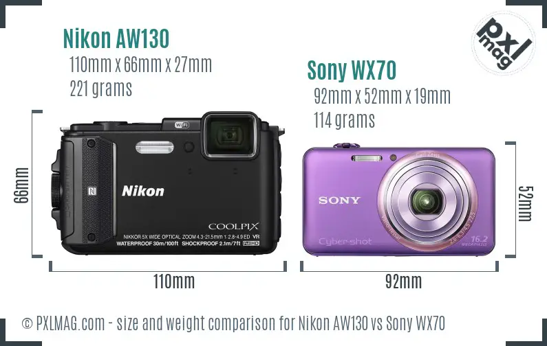 Nikon AW130 vs Sony WX70 size comparison