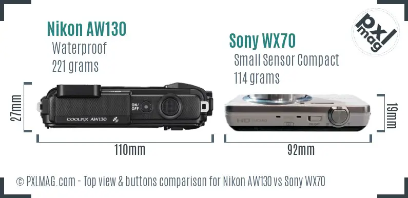 Nikon AW130 vs Sony WX70 top view buttons comparison