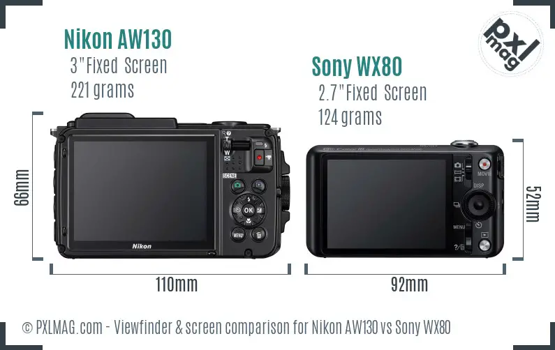 Nikon AW130 vs Sony WX80 Screen and Viewfinder comparison