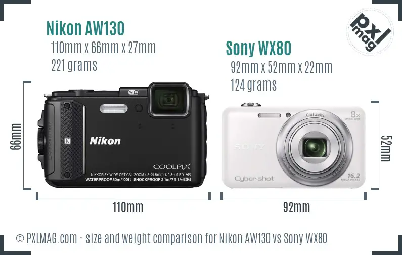 Nikon AW130 vs Sony WX80 size comparison