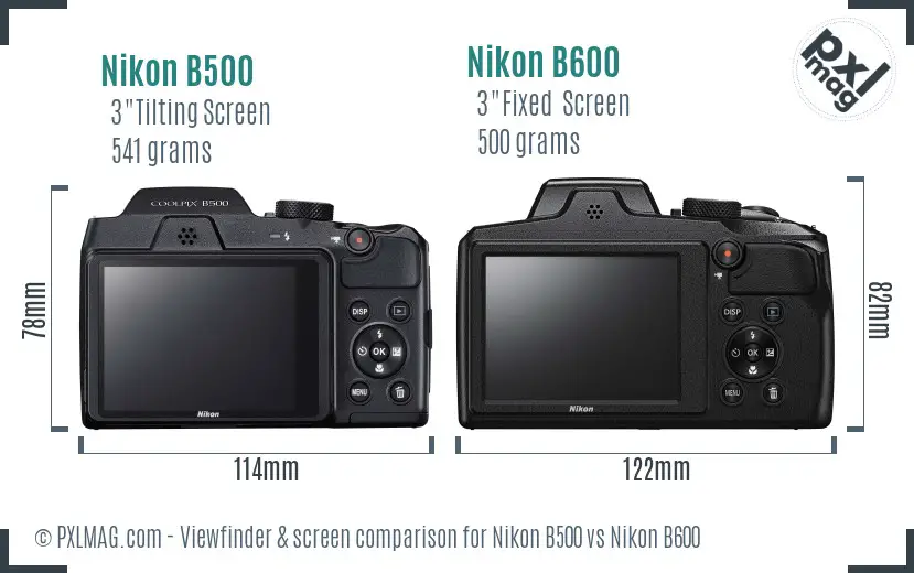 Nikon B500 vs Nikon B600 Screen and Viewfinder comparison