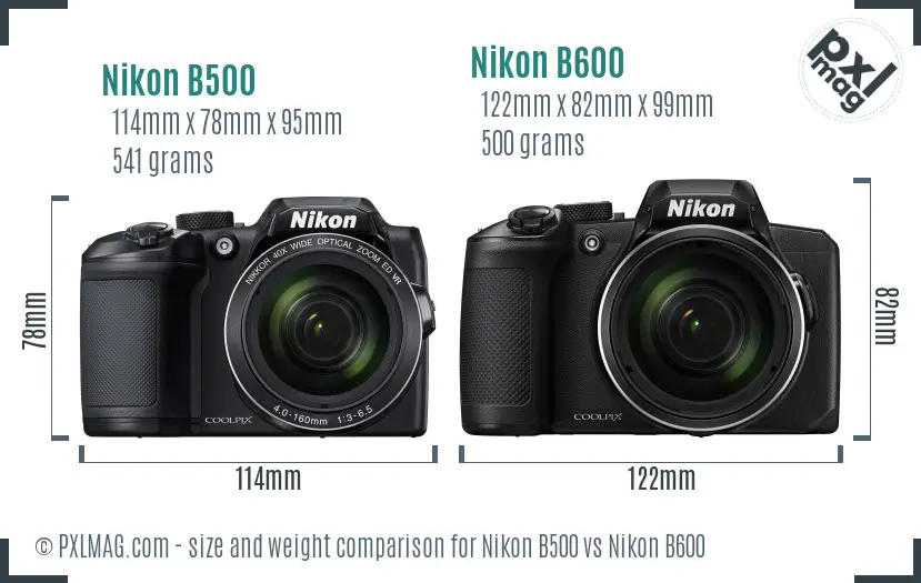 Nikon B500 vs Nikon B600 size comparison