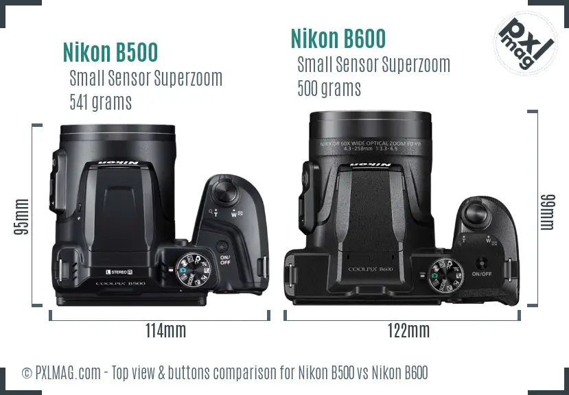 Nikon B500 vs Nikon B600 top view buttons comparison