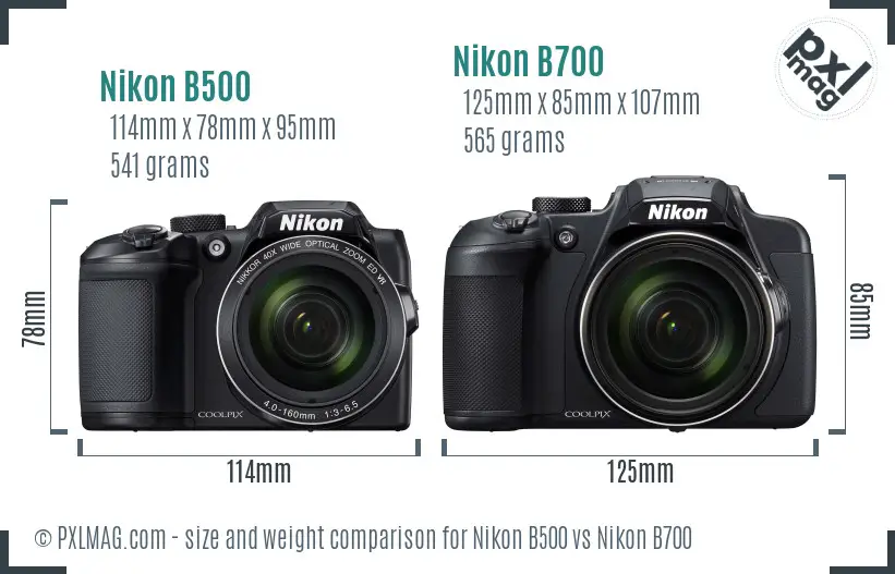 Nikon B500 vs Nikon B700 size comparison