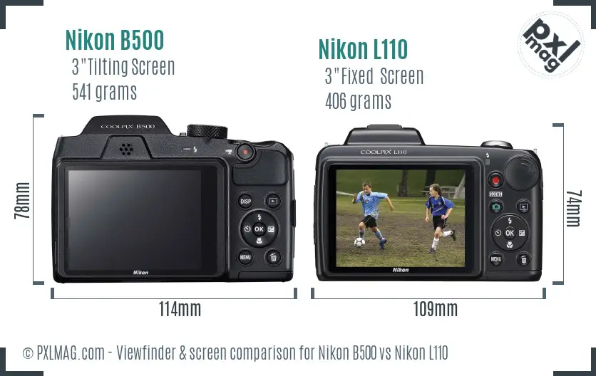 Nikon B500 vs Nikon L110 Screen and Viewfinder comparison