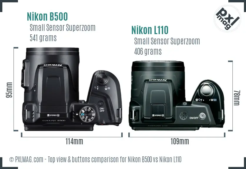 Nikon B500 vs Nikon L110 top view buttons comparison