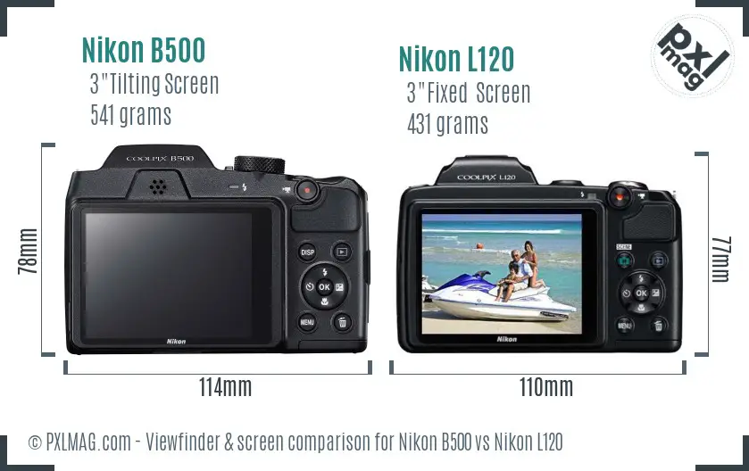 Nikon B500 vs Nikon L120 Screen and Viewfinder comparison