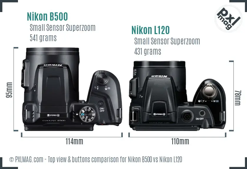 Nikon B500 vs Nikon L120 top view buttons comparison