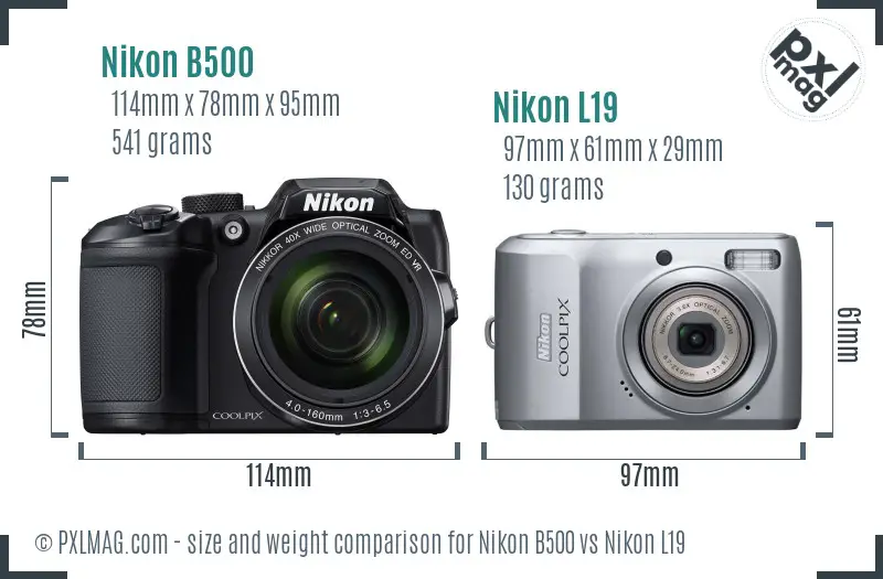 Nikon B500 vs Nikon L19 size comparison