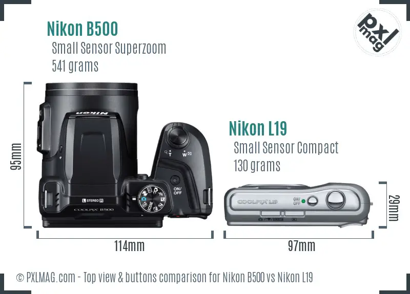 Nikon B500 vs Nikon L19 top view buttons comparison