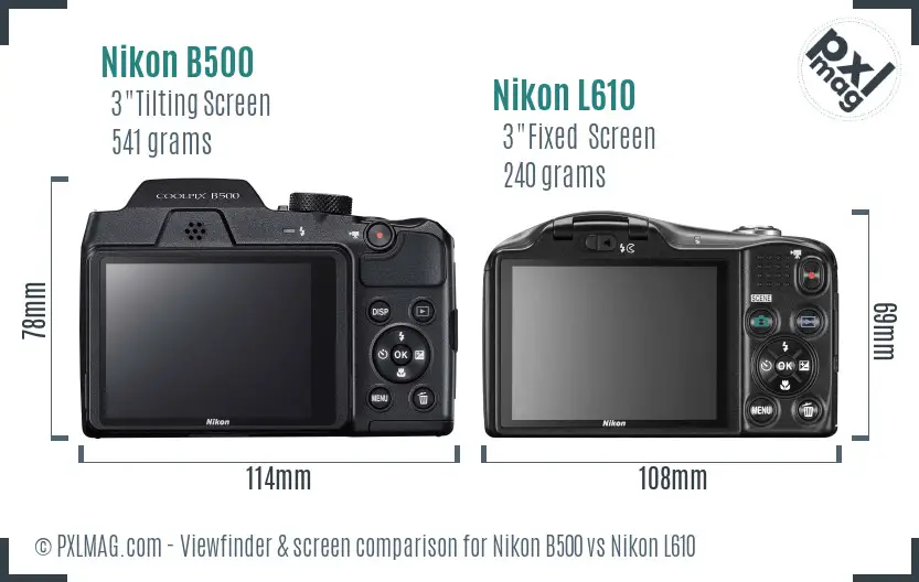 Nikon B500 vs Nikon L610 Screen and Viewfinder comparison