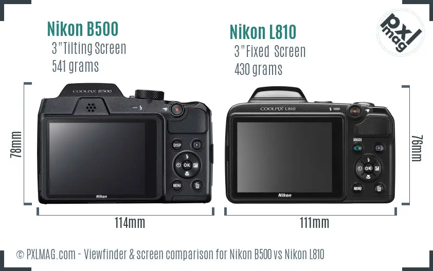 Nikon B500 vs Nikon L810 Screen and Viewfinder comparison