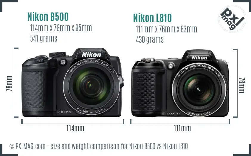 Nikon B500 vs Nikon L810 size comparison