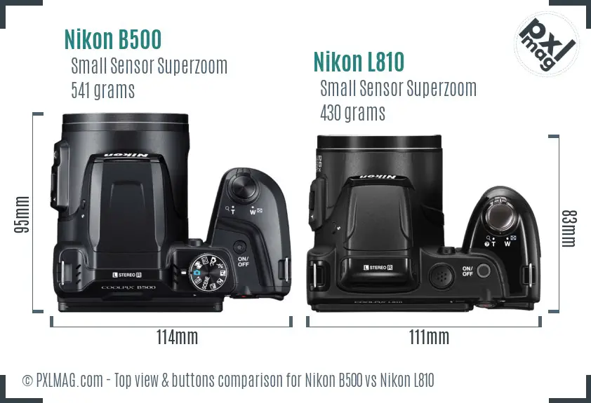 Nikon B500 vs Nikon L810 top view buttons comparison