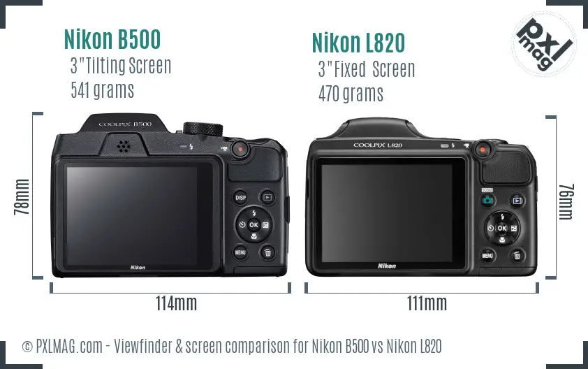 Nikon B500 vs Nikon L820 Screen and Viewfinder comparison