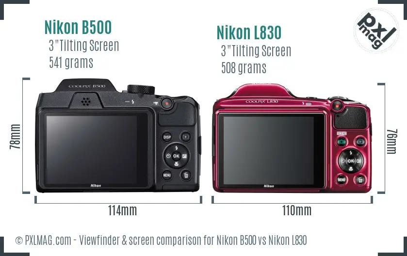 Nikon B500 vs Nikon L830 Screen and Viewfinder comparison