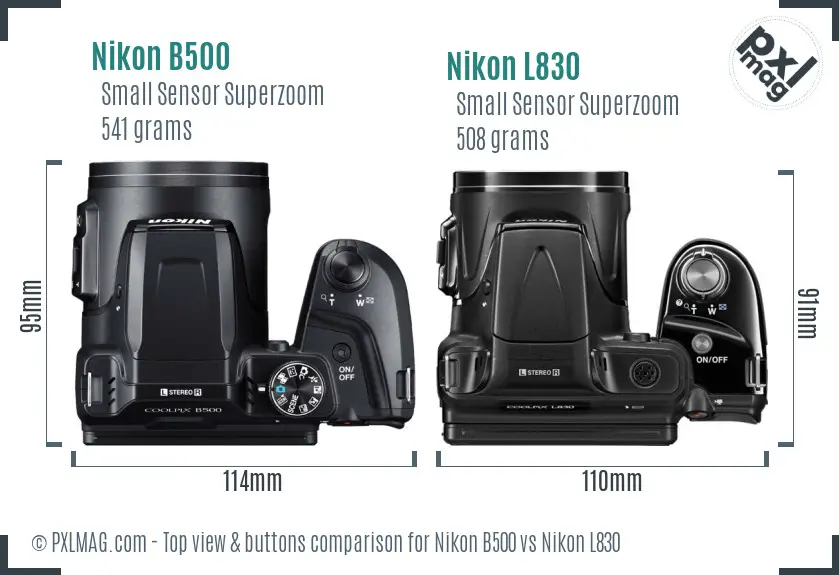 Nikon B500 vs Nikon L830 top view buttons comparison