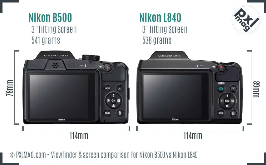 Nikon B500 vs Nikon L840 Screen and Viewfinder comparison