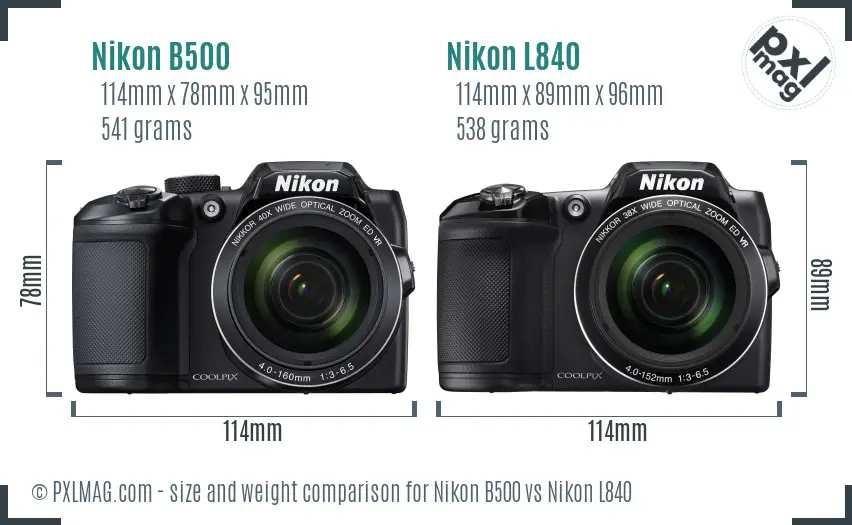 Nikon B500 vs Nikon L840 size comparison