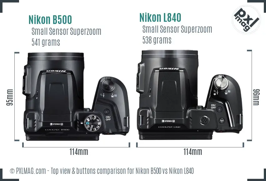 Nikon B500 vs Nikon L840 top view buttons comparison