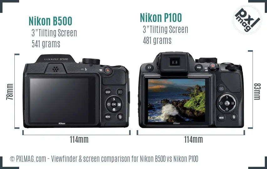 Nikon B500 vs Nikon P100 Screen and Viewfinder comparison