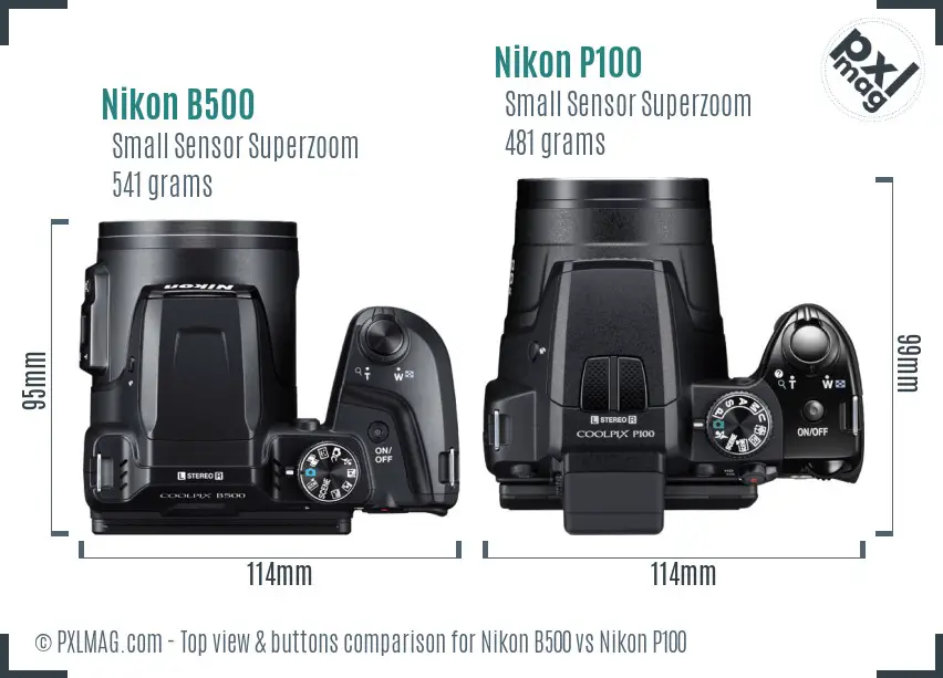 Nikon B500 vs Nikon P100 top view buttons comparison