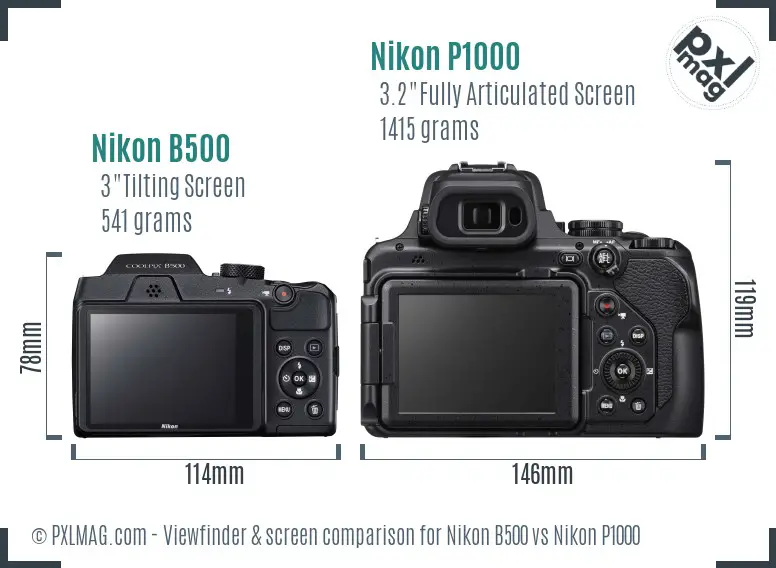 Nikon B500 vs Nikon P1000 Screen and Viewfinder comparison