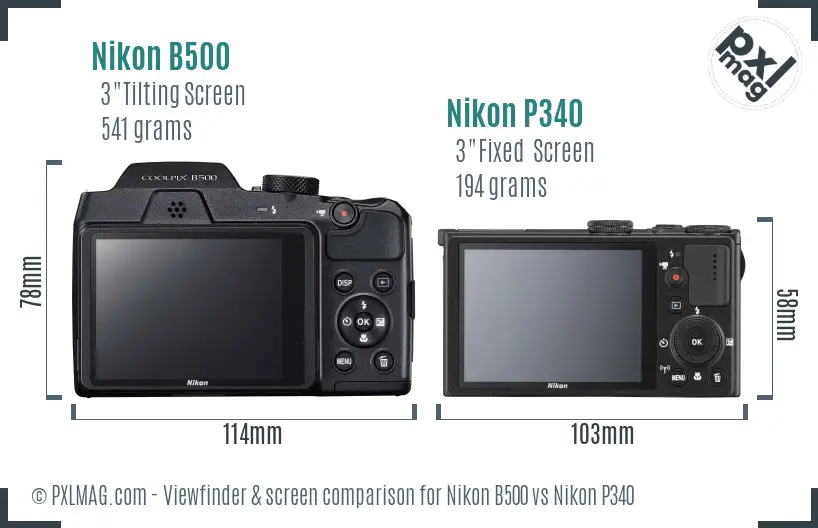 Nikon B500 vs Nikon P340 Screen and Viewfinder comparison