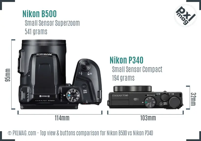 Nikon B500 vs Nikon P340 top view buttons comparison