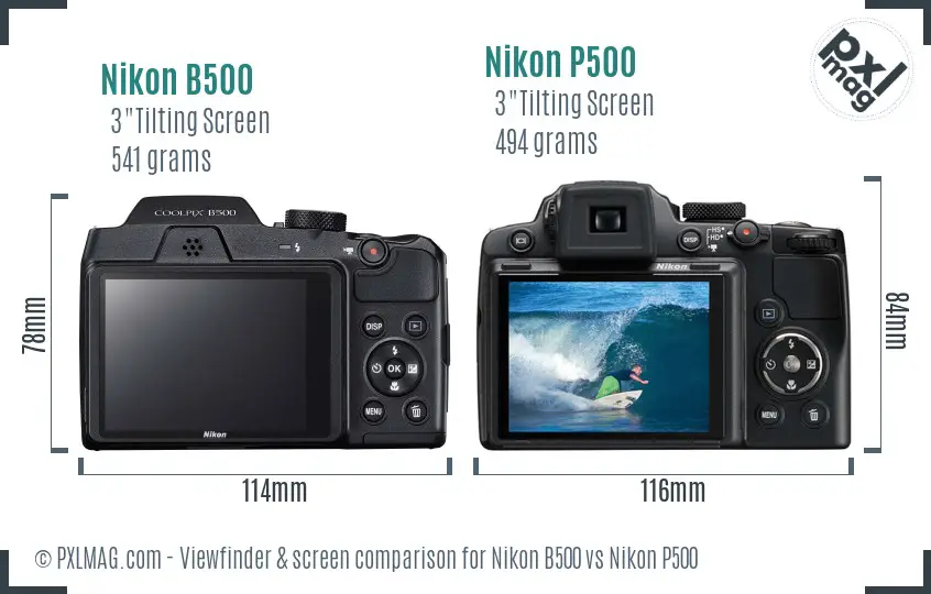 Nikon B500 vs Nikon P500 Screen and Viewfinder comparison