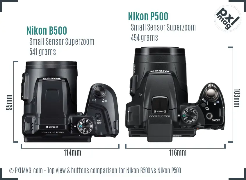 Nikon B500 vs Nikon P500 top view buttons comparison