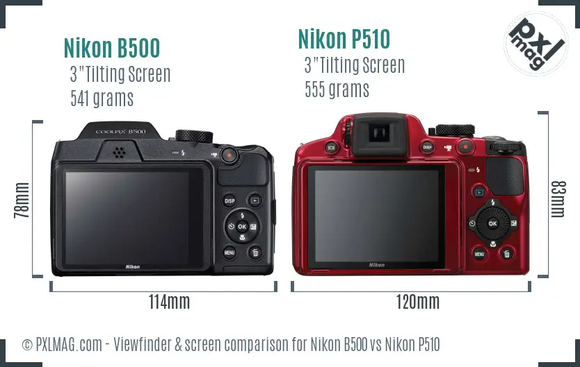 Nikon B500 vs Nikon P510 Screen and Viewfinder comparison